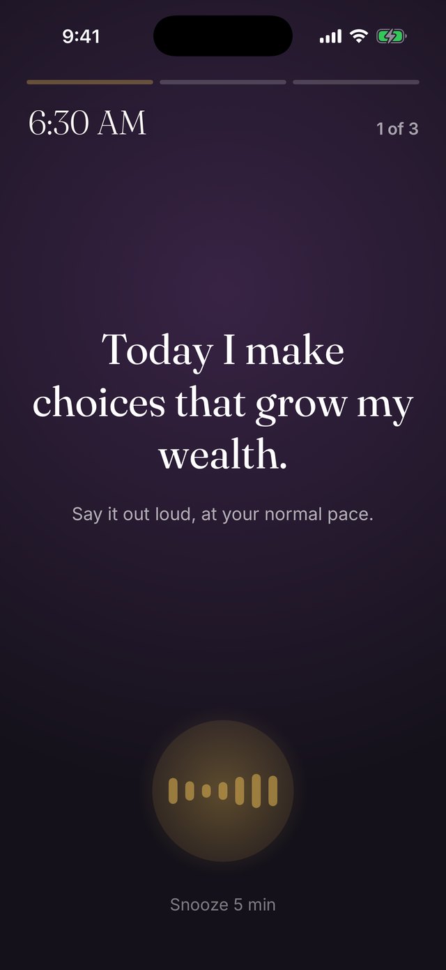 Yesly alarm: say your affirmation to switch it off